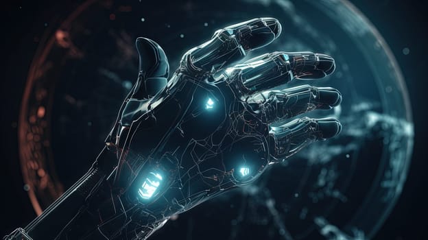 Robot hand technology concept with shiny electronic connections. Generated AI