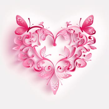 Pink heart with ornaments butterflies. Heart as a symbol of affection and love. The time of falling in love and love.