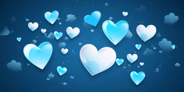 Blue hearts on a dark blue background. Heart as a symbol of affection and love. The time of falling in love and love.