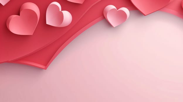 Pink 3D hearts and red stripes.Valentine's Day banner with space for your own content. White background color. Blank field for the inscription. Heart as a symbol of affection and love.