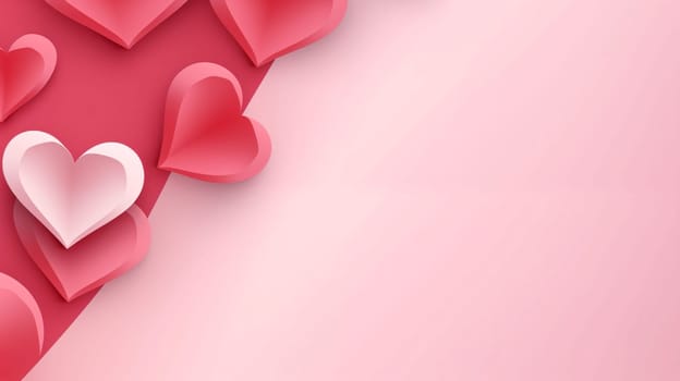 Pink 3D hearts and red stripes.Valentine's Day banner with space for your own content. White background color. Blank field for the inscription. Heart as a symbol of affection and love.