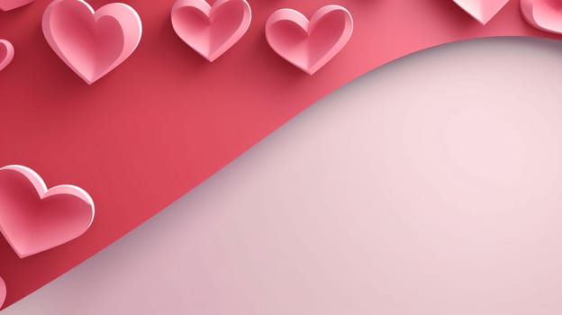 Pink 3D hearts and red stripes.Valentine's Day banner with space for your own content. White background color. Blank field for the inscription. Heart as a symbol of affection and love.