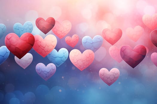 Colorful hearts with cracks on a colorful background with a side effect. Heart as a symbol of affection and love. The time of falling in love and love.