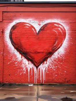 Red heart painted with paint on a red wall. Heart as a symbol of affection and love. The time of falling in love and love.