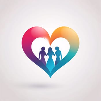 Logo concept rainbow heart with three silhouettes of women in the middle. Heart as a symbol of affection and love. The time of falling in love and love.