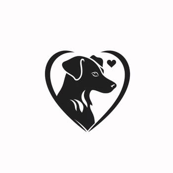Heart logo concept with an image of a dog white background. Heart as a symbol of affection and love. The time of falling in love and love.