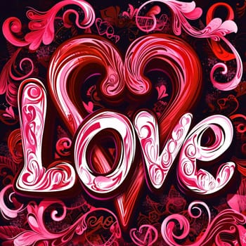 "Love" lettering with colorful decorations and heart.Valentine's Day banner with space for your own content. Heart as a symbol of affection and love.
