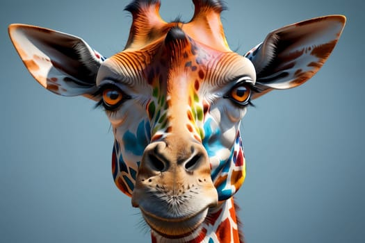 Portrait of a bright multi-colored giraffe .