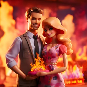 Barbie and Ken, amidst a burning city, show courage and determination. Together, they remain resilient, embodying strength and hope in the face of challenges.