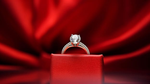 Jewellery, proposal and holiday gift, diamond engagement ring as symbol of love, romance and commitment affection