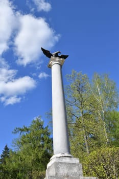 Krasnogorsk, Russia - 1 May. 2024. Column in honor of the arrival of Tsar Alexander I at the Arkhangelskoye estate
