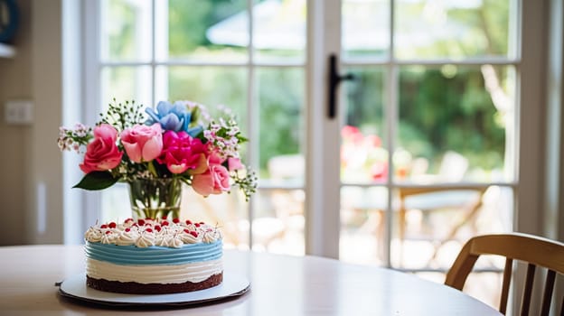 Homemade birthday cake in the English countryside house, cottage kitchen food and holiday baking recipe inspiration