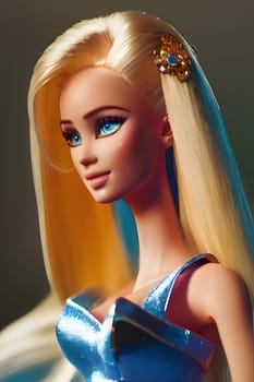 Close-up picture of a Barbie doll with long blond hair.