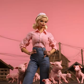 Barbie embraces the rural charm, enjoying her time on the farm with friendly pigs by her side. A delightful countryside adventure!