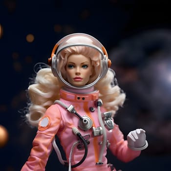 In a futuristic pink spacesuit, Barbie looks ready to explore the cosmos with her adventurous spirit and stylish flair. Space travel has never been so fabulous!