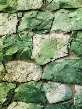Close-up of cracked green paint on stone creating a textured look