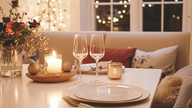 Festive date night tablescape idea, dinner table setting for two and Christmas, New Year, Valentines day decor, English countryside home styling