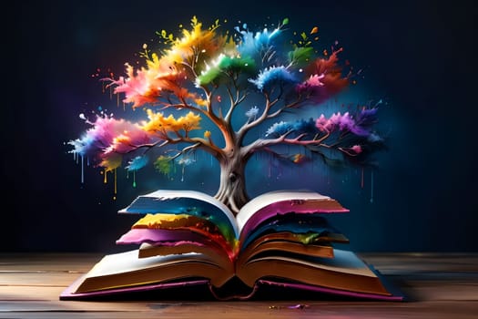 open book and tree of knowledge, abstract background .