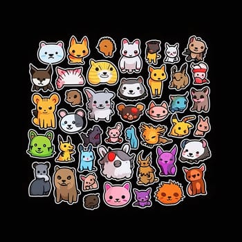 New icons collection: Cute cartoon animal icon set. Vector illustration on black background.