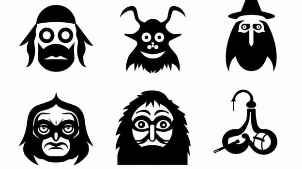 New icons collection: Set of black silhouettes of funny monsters on a white background.