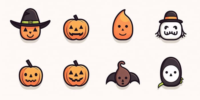 New icons collection: Halloween pumpkin icons set. Cute cartoon characters. Vector illustration.