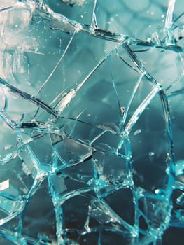 Close-up of fractured glass, intricate patterns of cracking and splintering