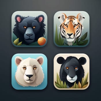 New icons collection: Set of vector icons of wild animals in flat style on dark background