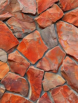 Vivid rustic red stone cladding with varied hues and textures for a rich visual appearance