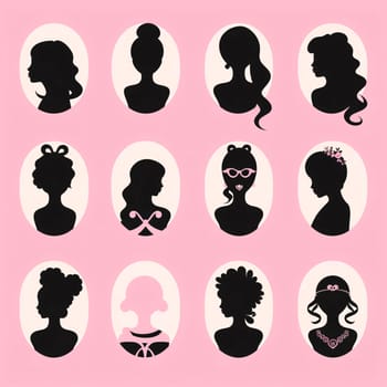 New icons collection: Set of silhouettes of women with different hairstyles. Vector illustration.