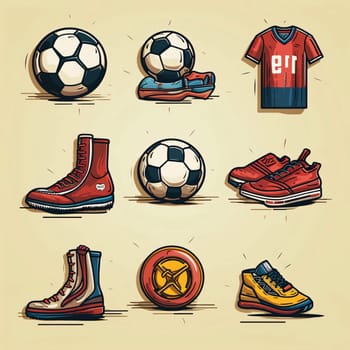 New icons collection: Soccer sport icons set in retro style. Soccer ball, boot, t-shirt, shorts. Vector illustration
