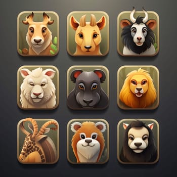 New icons collection: Set of wild animals icons. Vector illustration in a cartoon style.