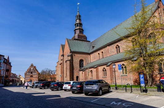 Street, Central square in the ancient city on as sunny summer day. Ystad, Sweden - May 14, 2024