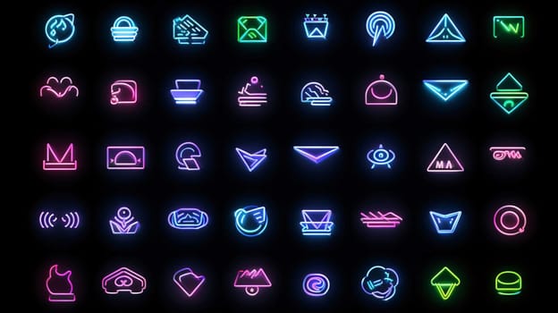 New icons collection: Set of neon icons on a black background, vector graphics, a linear pattern