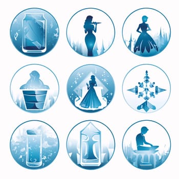 New icons collection: Set of blue icons with silhouettes of people on a white background