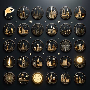 New icons collection: Set of medieval icons on dark background. Vector illustration for your design