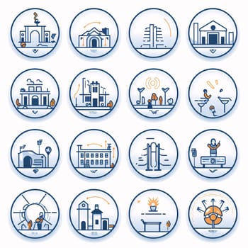 New icons collection: Set of travel and tourism icons in blue circles. Vector illustration.