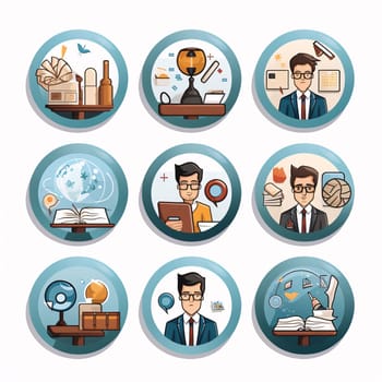 New icons collection: Education and school round icons set with books and glasses vector illustration graphic design