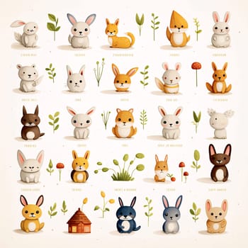 New icons collection: Cute cartoon animals set. Vector illustration. Set of cute animals.