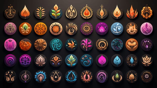 New icons collection: Set of ornate icons for yoga and meditation. Vector illustration. Set of indian symbols and icons. Vector illustration. EPS 10