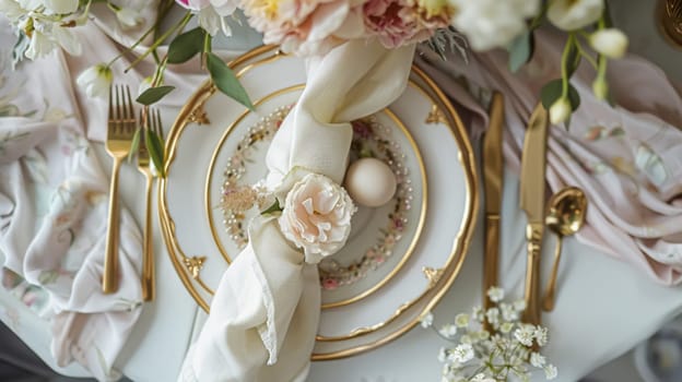 Easter tablescape decoration, floral holiday table decor for family celebration, spring flowers, Easter eggs, Easter bunny and vintage dinnerware, English country and home styling