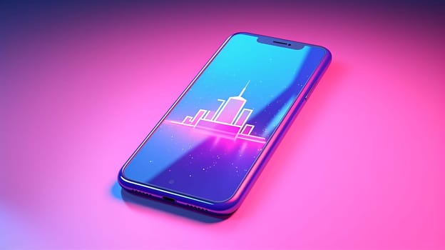 Smartphone screen: Smartphone with city icon on the screen. 3d illustration.