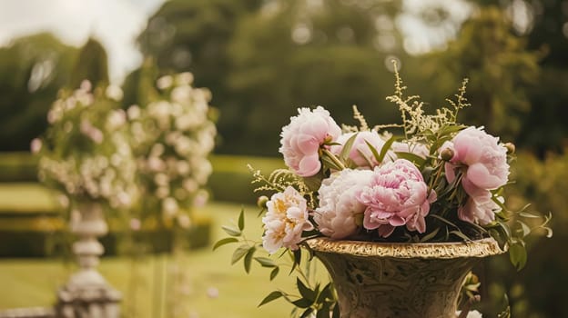 Wedding decoration with peonies, floral decor and event celebration, peony flowers and wedding ceremony in the garden, English country style