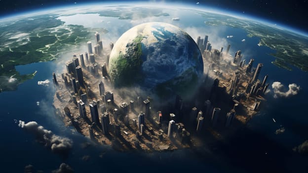 Earth Day: Planet earth and city. 3D rendering. Elements of this image furnished by NASA