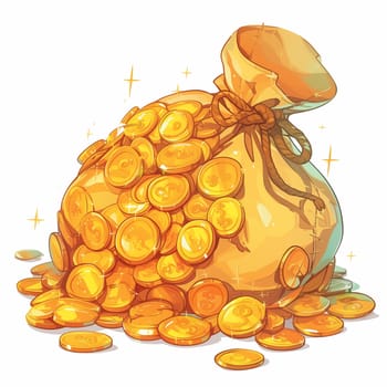 A bag filled with shiny gold coins placed on a plain white background.