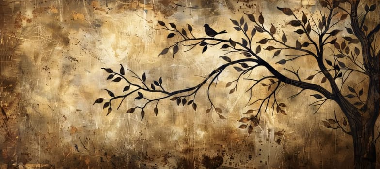 Earth Day: grunge background with tree and leaves on the old paper texture