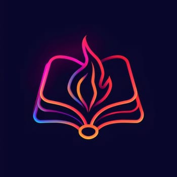 World Book Day: Open book icon. Vector illustration in neon style. Isolated on dark background.