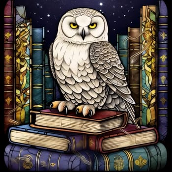World Book Day: Owl sitting on a stack of old books. Vector illustration.