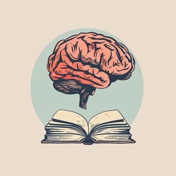 World Book Day: Brain and open book. Hand drawn vector illustration in vintage style.