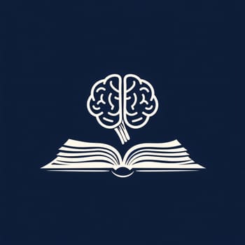 World Book Day: Brain on open book isolated on dark blue background. Vector illustration.