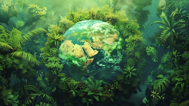 The Earth is covered in a lush green canopy of plants and trees, showcasing the beauty of nature and the importance of preserving our environment on World Environment Day.